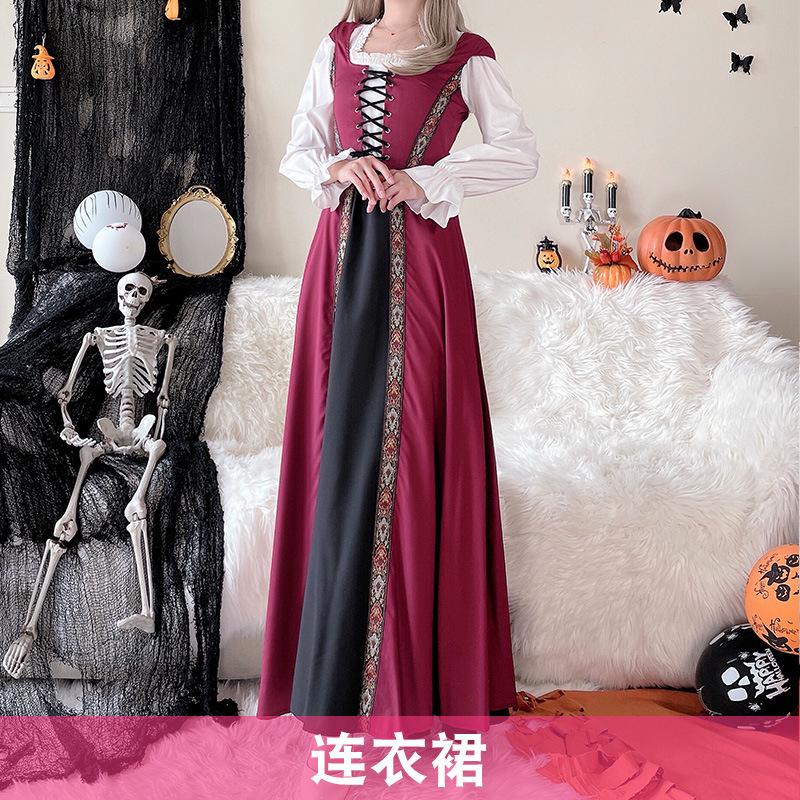 Halloween Costume Vintage Court Style Witch Dress Long Dress Medieval Art European Pastoral Cosplay