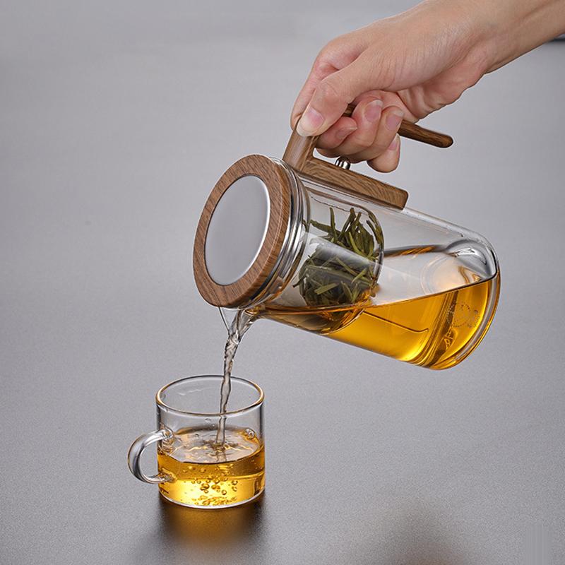 Skleněná konvička Čaj Oddělovač vody Vnitřní nádoba Čajová konvice Magnetický spínač na jedno kliknutí Tepelně odolná květinová konvice na čaj Puer Oolong