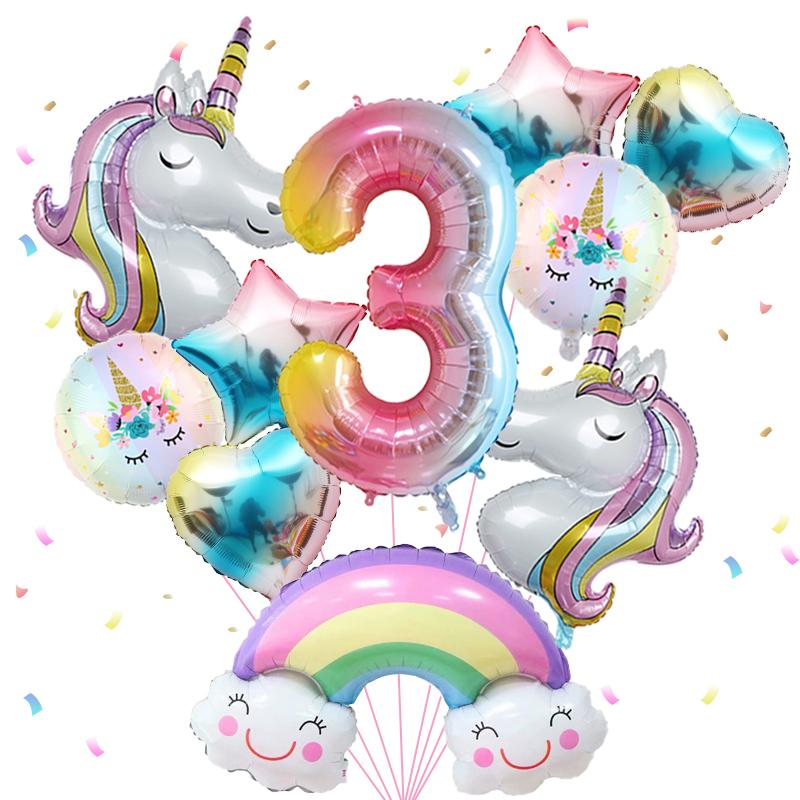 1 sada Balónky na párty Duha Jednorožec 40 palců Digitální fóliové balónky v gradientních barvách pro dětskou narozeninovou oslavu Baby Shower Dekorace