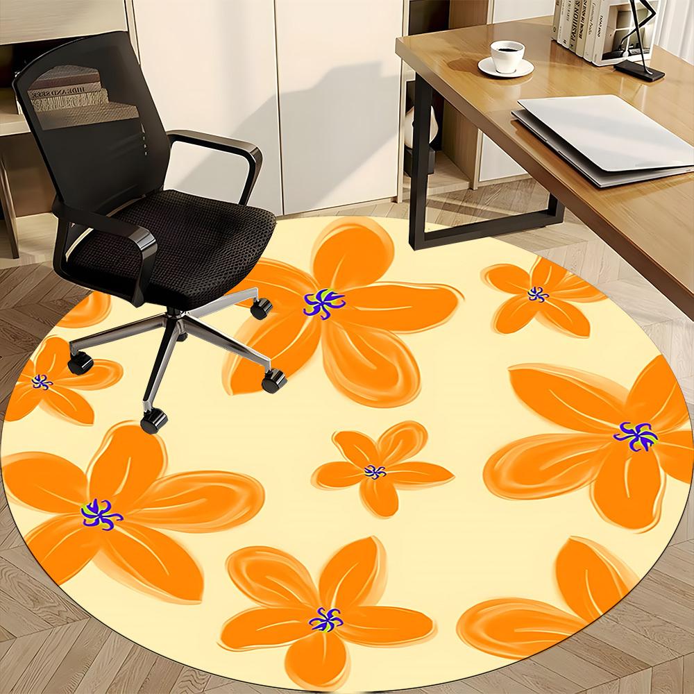 1PC Orange Blossom Design Chair Carpet for Office, Indoor Non-Slip Washable Carpet, Soft Comfortable Mat For Office Room yy250930317
