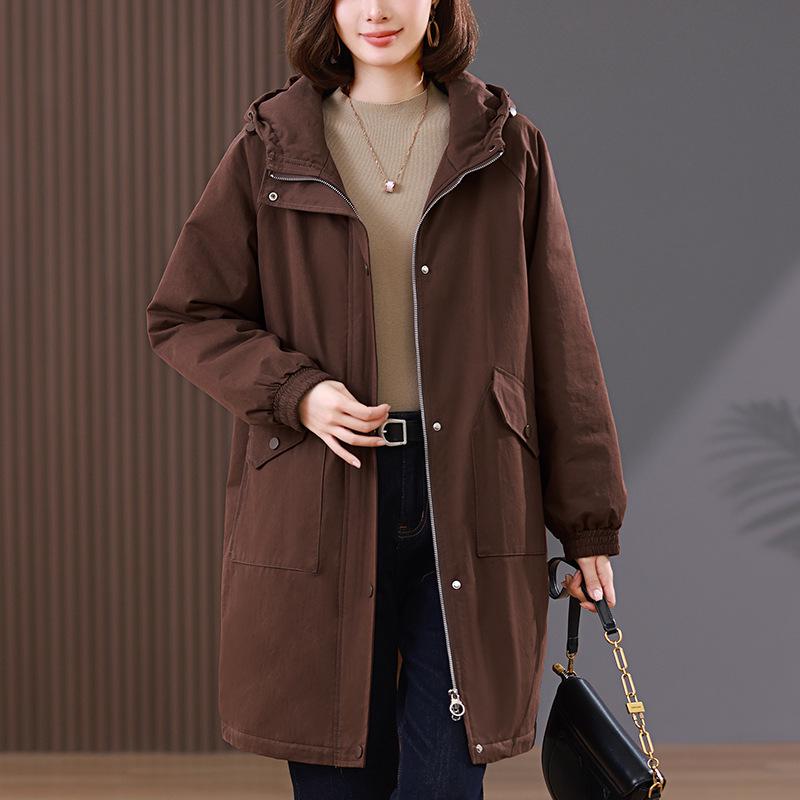 

Женская легкая куртка с хлопковой набивкой, Осень/Зима 2024, средней длины, пэчворк, мода в корейском стиле, повседневный и свободный крой. XXL for 72-80 kg кофейный