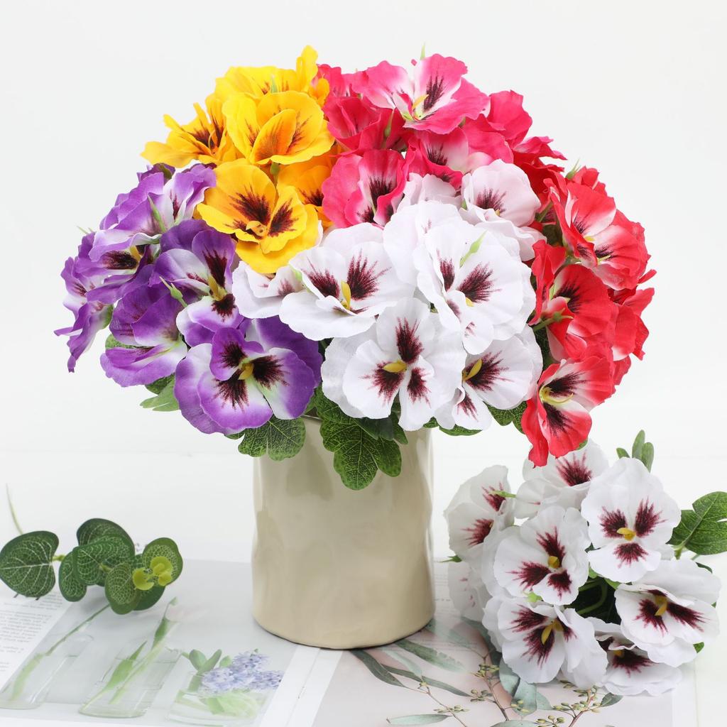 6pcs Artificial Pansy Flowers Multicolor Realistic Silk Faux Floral for Patio Garden Porch Wedding Spring Indoor Outdoor Decor