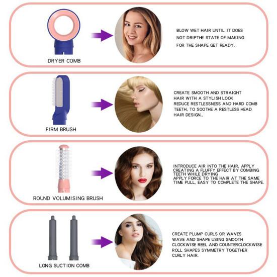 5-In-1 Hair Dryer Kit with 5 Attachments 600W Professional Electric Hair Styler Dryer Curling Iron Straightening Brush Portable Hair Styling Tools