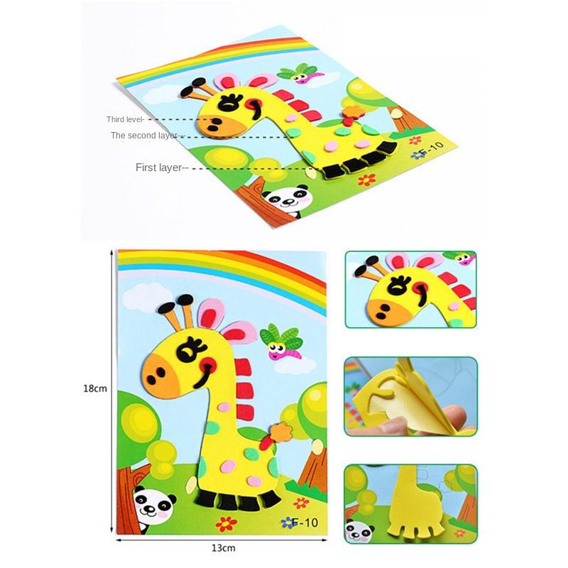 12 stk DIY Creative Cartoon Animal 3D EVA Thickened Sticker Puzzle Håndlaget tidlig læring pedagogiske leker for barn Barnegave
