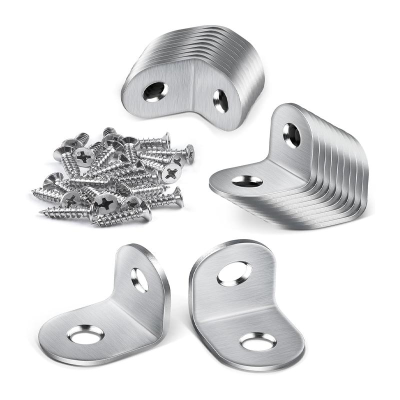 10/20Pcs Stainless Steel Angle Brackets Set 20 × 20mm Right Corner 90 Degree L Shaped Bracket with Screws for Furniture Table