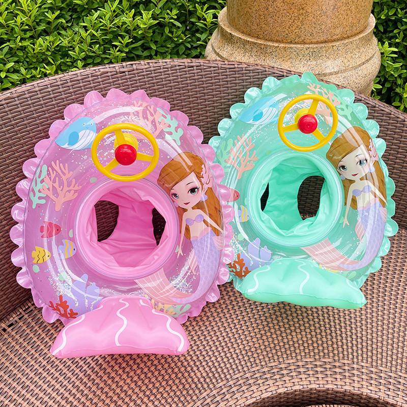Thickened Children's Mermaid Swimming Ring Inflatable Swim Ring With Steering Wheel For Water Park Play