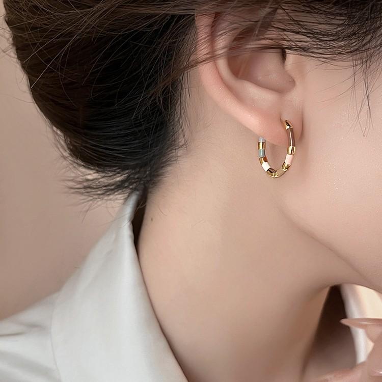 PONYKISS Tibetan Silver Colorful Enamel Round Hoop Earring for Women Minimalist Vintage Fashion  Light Luxury Accessories
