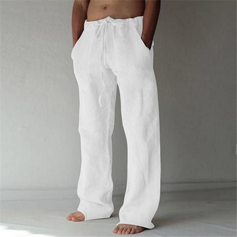 

Men s Casual Linen Pants Elastic Waist Wide Leg Bottoms S белый