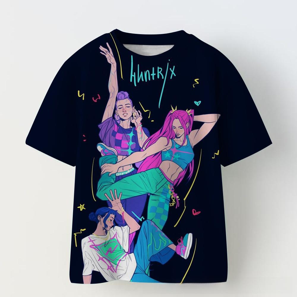 Korean Pop Music Demon Hunting Witch Group Short Sleeve T-Shirt Girl Casual Print Children's Shirt Top