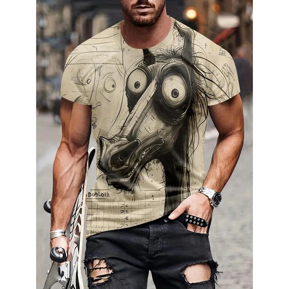 Tričko s grafickým potiskem Monster Graffiti Art pro muže a děti, zábavné 3D zvířecí tištěné tričko, ležérní krátký rukáv, top s kulatým výstřihem, nadměrné tričko