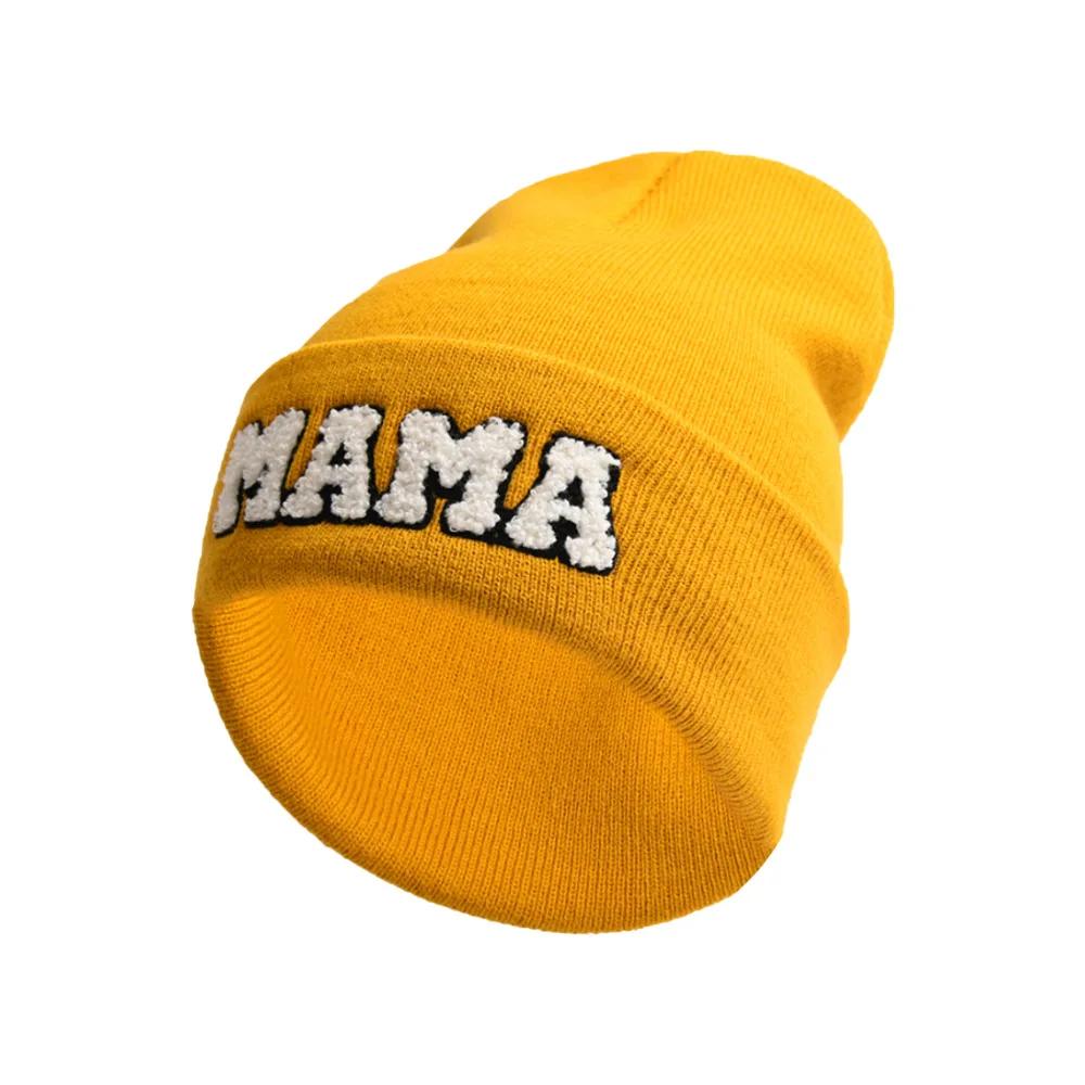 Winter Mama Letter Mini Solid Color Skullies Beanie Hat Outdoor For Women Hip Hop Knitted Caps Girl Casual Warm Ski Beanies Cap