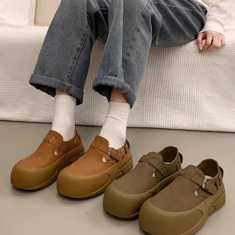 Fashion Women's Shoes Original High on Platform Round Toe Ladies Footwear Korean 39 New In Y2k Fashion Designer Luxury Vulcanized Shoe