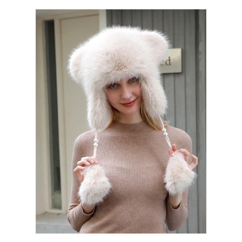 Hatter for kvinner høst og vinter, Stor hodeomkrets, Utendørs sykling, Kuldebeskyttelse, Vintervarme, Ørebeskyttende lue