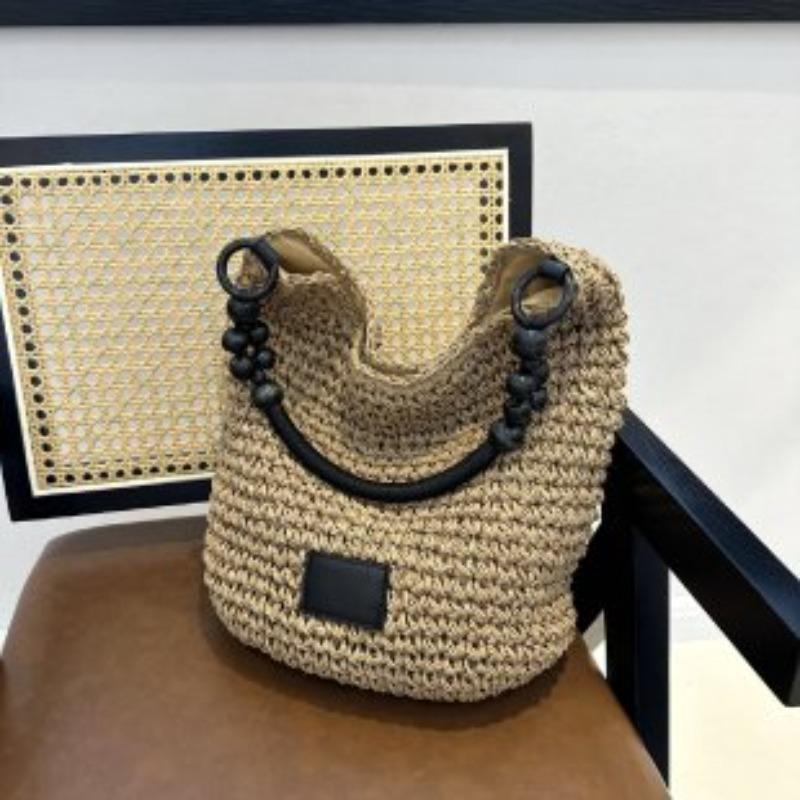 Taschen Damen Retro geflochtene Taschen Fauler Stil große Kapazität ausgehöhlte Strandtaschen Kontrastfarbe Unterarm-Beuteltaschen