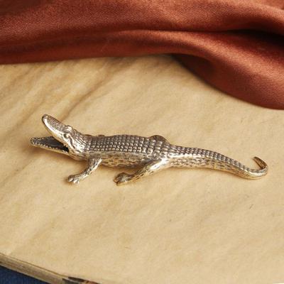 Creative Pure Brass Crocodiles Scary Statue Animal Model Figurine Home Decor Decoration Accessories Halloween Decor Ornament