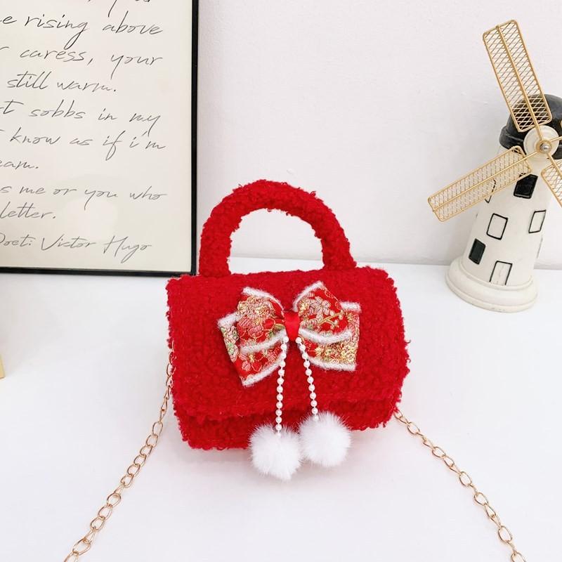 Red Girls Enchanting Shoulder Bag With Chic Bow And Tassel Accents Kids For