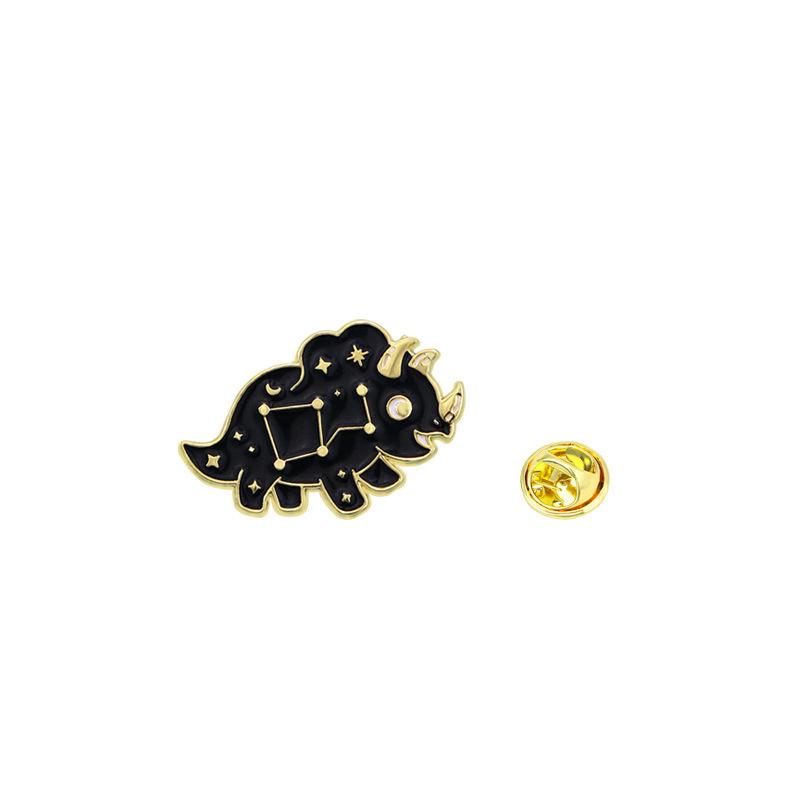 4 Styles Cartoon Space Star Pattern Dinosaur Design Enamel Brooches Girls Cute T-Rex Brontosaurus Stegosaur Shaped Golden Pins