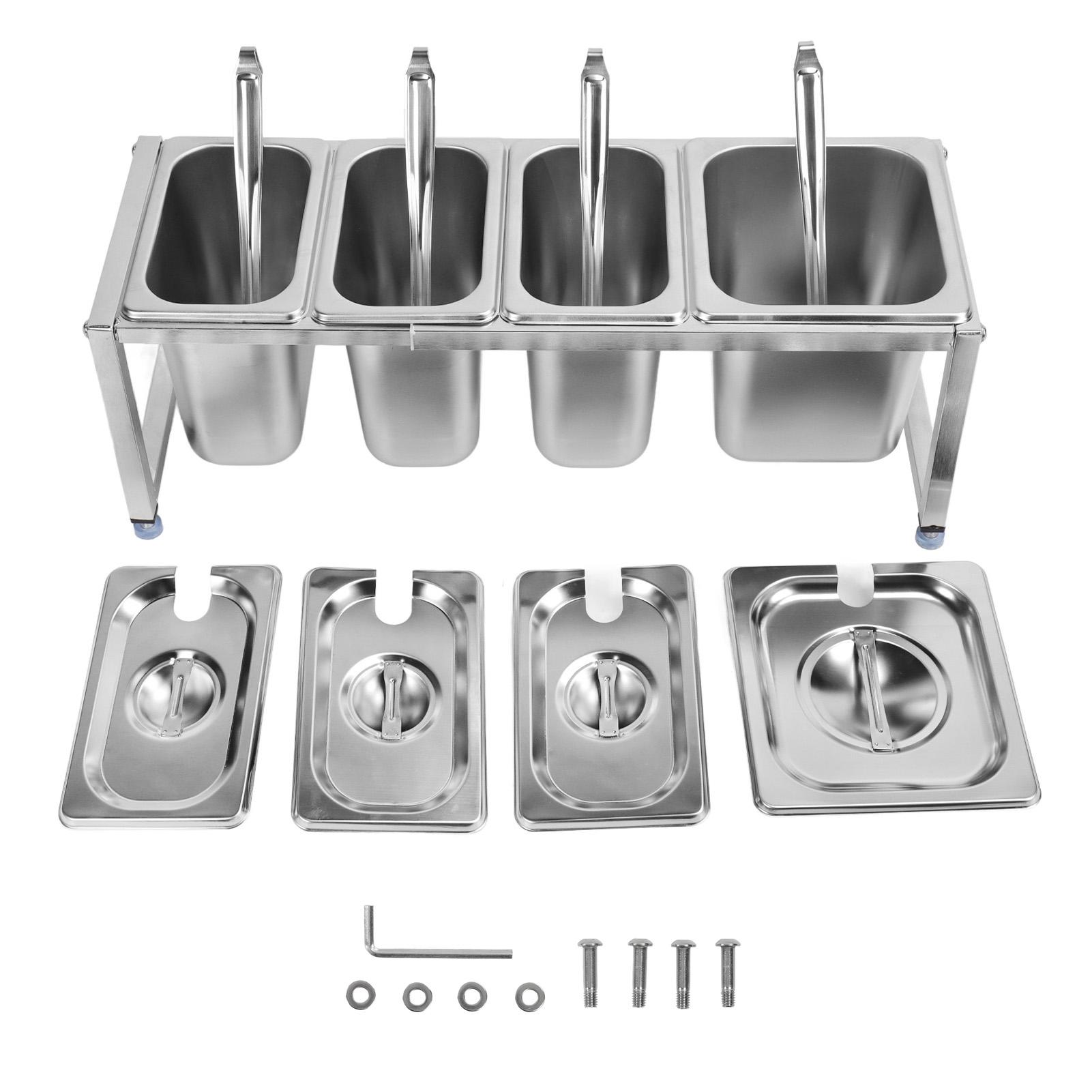 Konnwei Stainless Steel Telescopic Jam Pot With Holder Condiment Dispenser Rack Milk Tea Shop Jam Basin Stand No.5 1Pc 2.2L