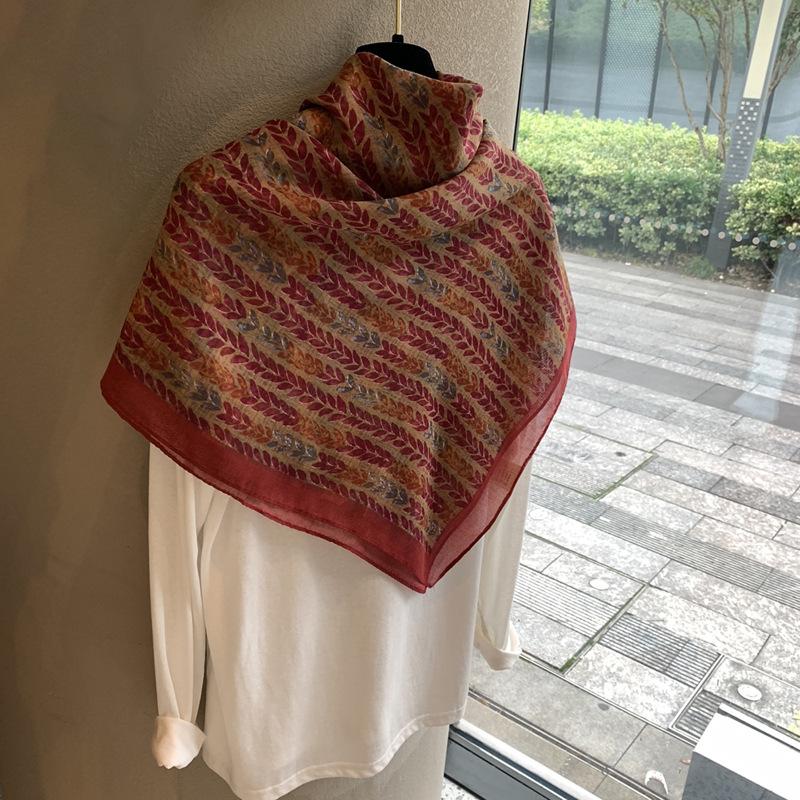 Ethnic Style Outer Cotton And Linen High-End Printing Sunscreen Scarf Shawl Fashion Square Scarf Thin Decorative Scarf Silk Scarf