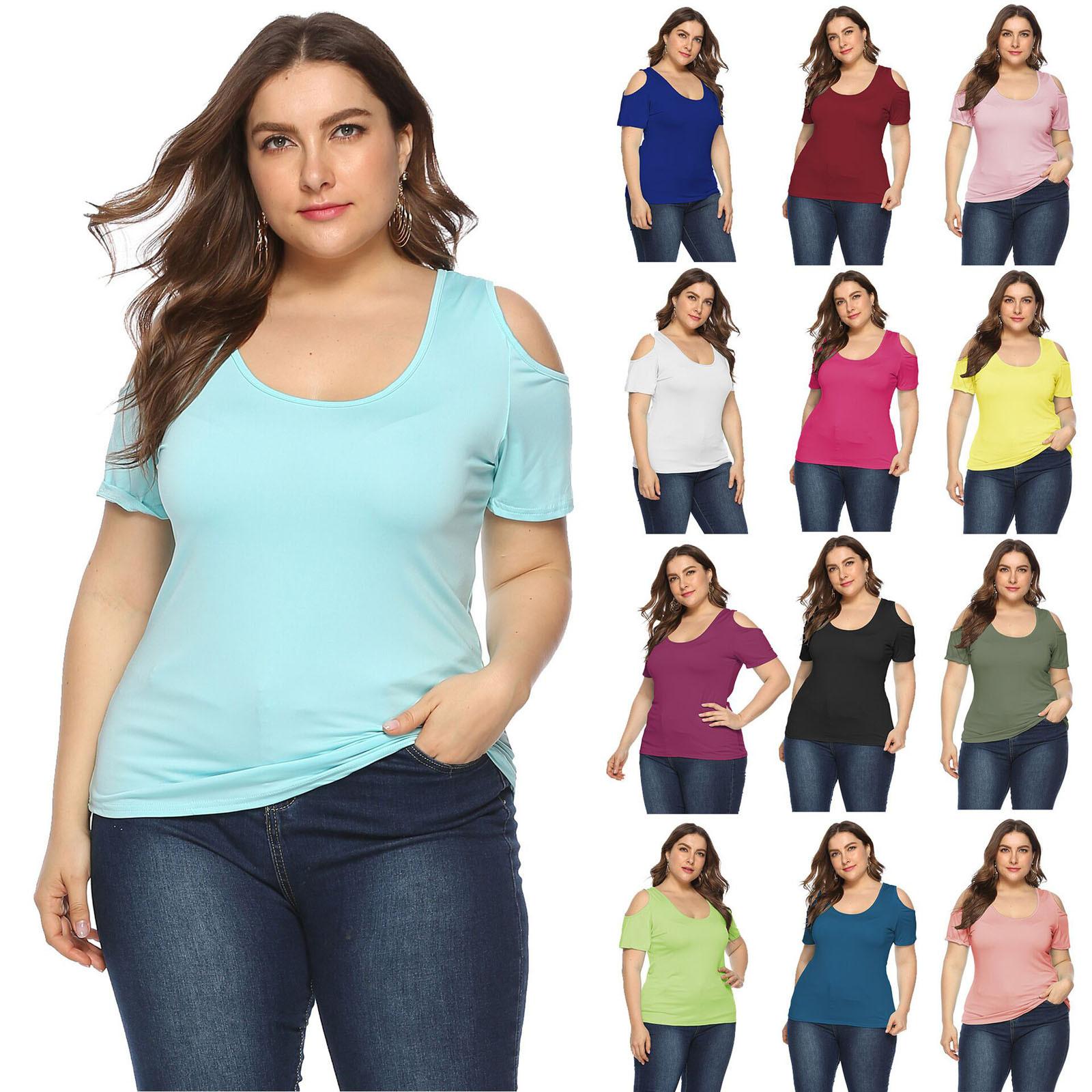 

Женская модная повседневная однотонная футболка с коротким рукавом и v-образным вырезом больших размеров, блузка, топы