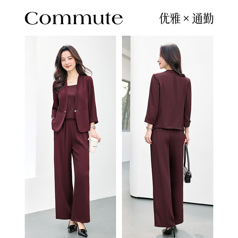 Fashion suit women's spring new fashion three piece set pants V-neck suit+vest+wide leg pants