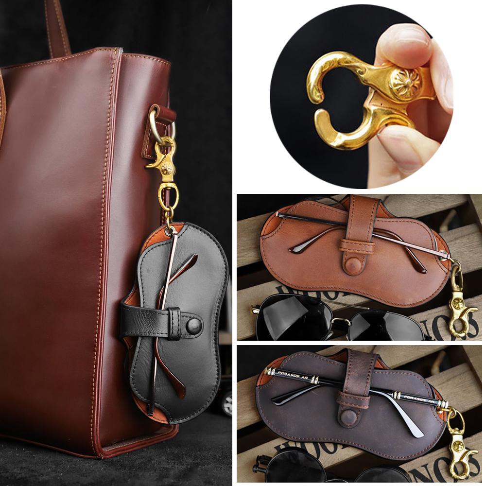 Leather Glasses Bag Keychain Hook Glasses Case Sunglasses Pouch Simple Design Eyeglasses Organizer For  Enthusiasts Eyewear