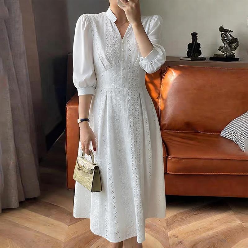 ZANZEA Women Casual V-Neck 3/4 Sleeve Loose Long Dress
