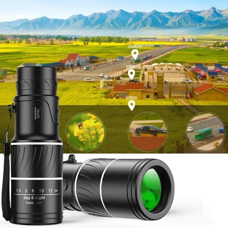 16X52 Monocular Telescope Dual Focus Zoom Binoculars 66M/8000M Low-Light Night Vision With Strap Optical Lens/Rubber Outdoor