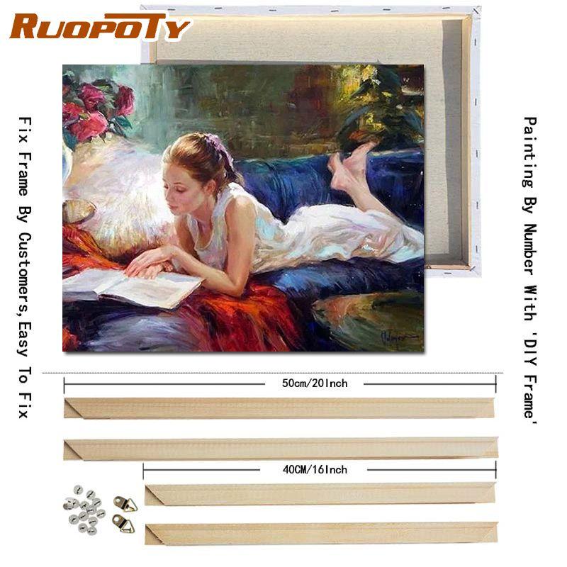 RUOPOTY DIY Frame Seaside Girl DIY Painting By Numbers Figure Oil Painting Wall Art Canvas Painting For Home Decors Diy Gift Art