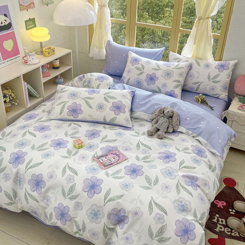Elegant Blue Floral Pattern Duvet Cover Set 100% Cotton Soft Skin Friendly Queen Size Bedding Set Comforter Cover Pillowcases