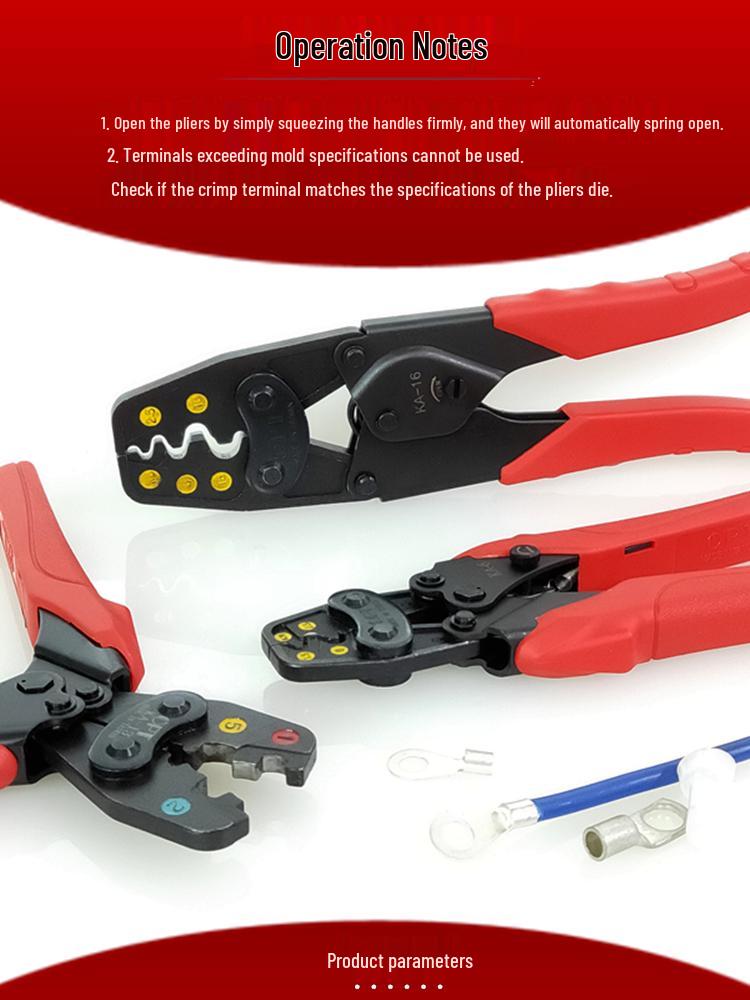 Labor-Saving Ratchet Crimping Pliers with Bare Terminal Nipple Cap, Model KA5-6