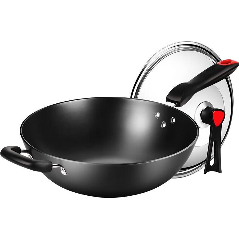 COOKER KING 32cm Cast Iron Wok with Stand-up Lid