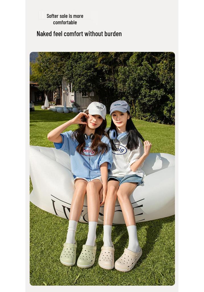 Korean Style Women's Puxi Slippers: Outdoor Wearable, Breathable EVA Hole Shoes, Fashionable & Non-slip.