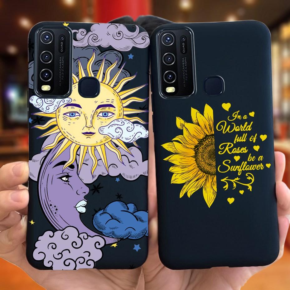 Fashion Cute Flower Milk Silicone Case For Vivo Y30 1938 Y50 1935 Black Soft TPU Phone Cover For Vivo Y 30 50 Y30 2020 Back Case