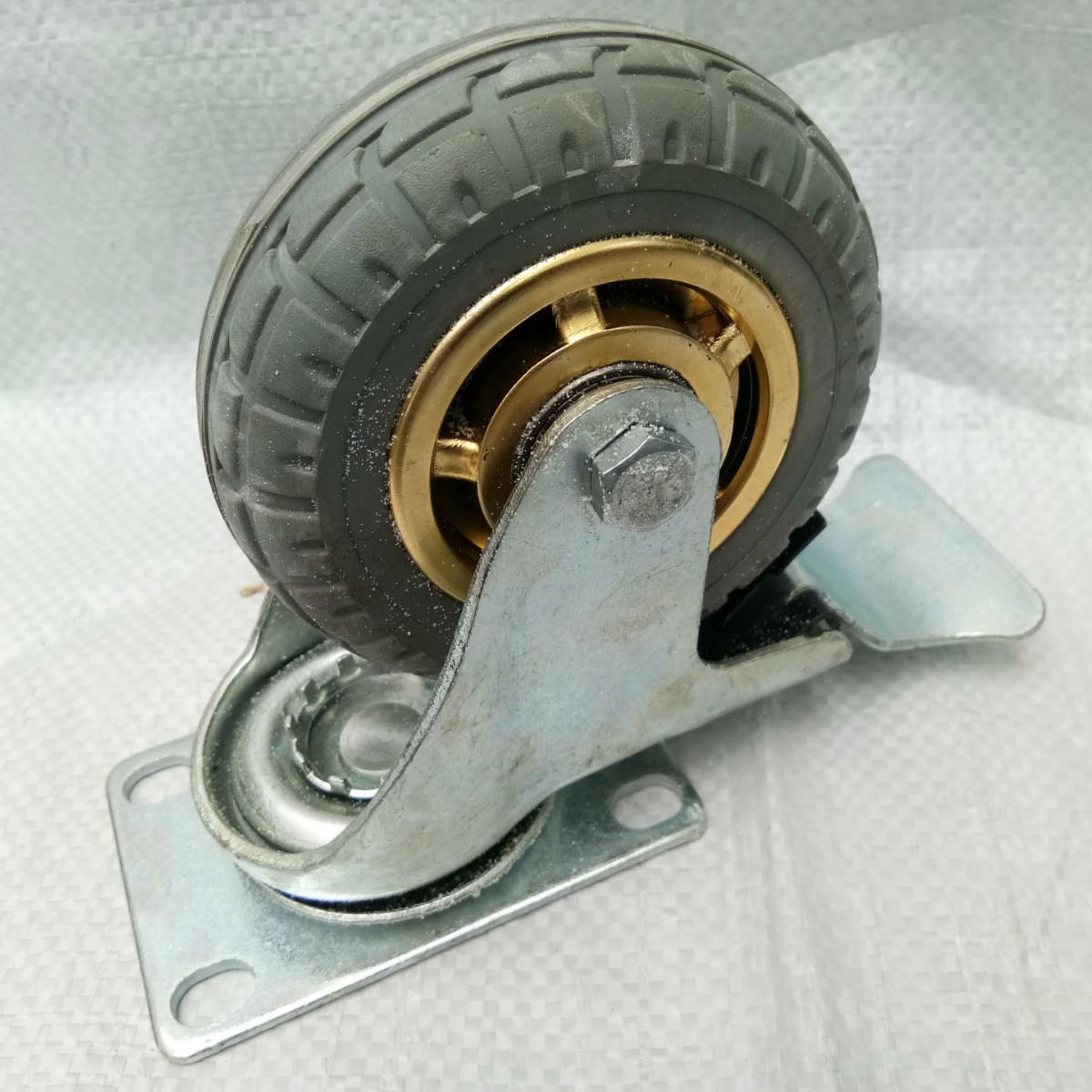 Серый резиновый бесшумный поворотный колесо-ролик, Поворотное колесо с тормозом, Среднего размера золотое эластичное колесо