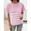 Tops Women's Elegant Round Neck Striped Contrast Short-sleeved Sweater