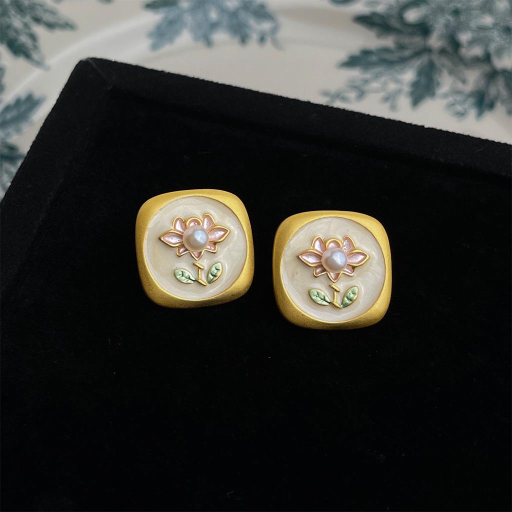 Französischer Ölmalerei-Stil Emaille Tropfenohrringe: Künstlerische Ohrstecker im Hofstil mit einem literarischen Retro-Flair.