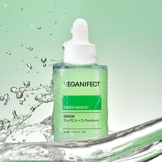 Kłopoty, Łagodząca/Regulująca sebum Pielęgnacja Veganifect Zielony Jęczmień Cynk Serum 30ml