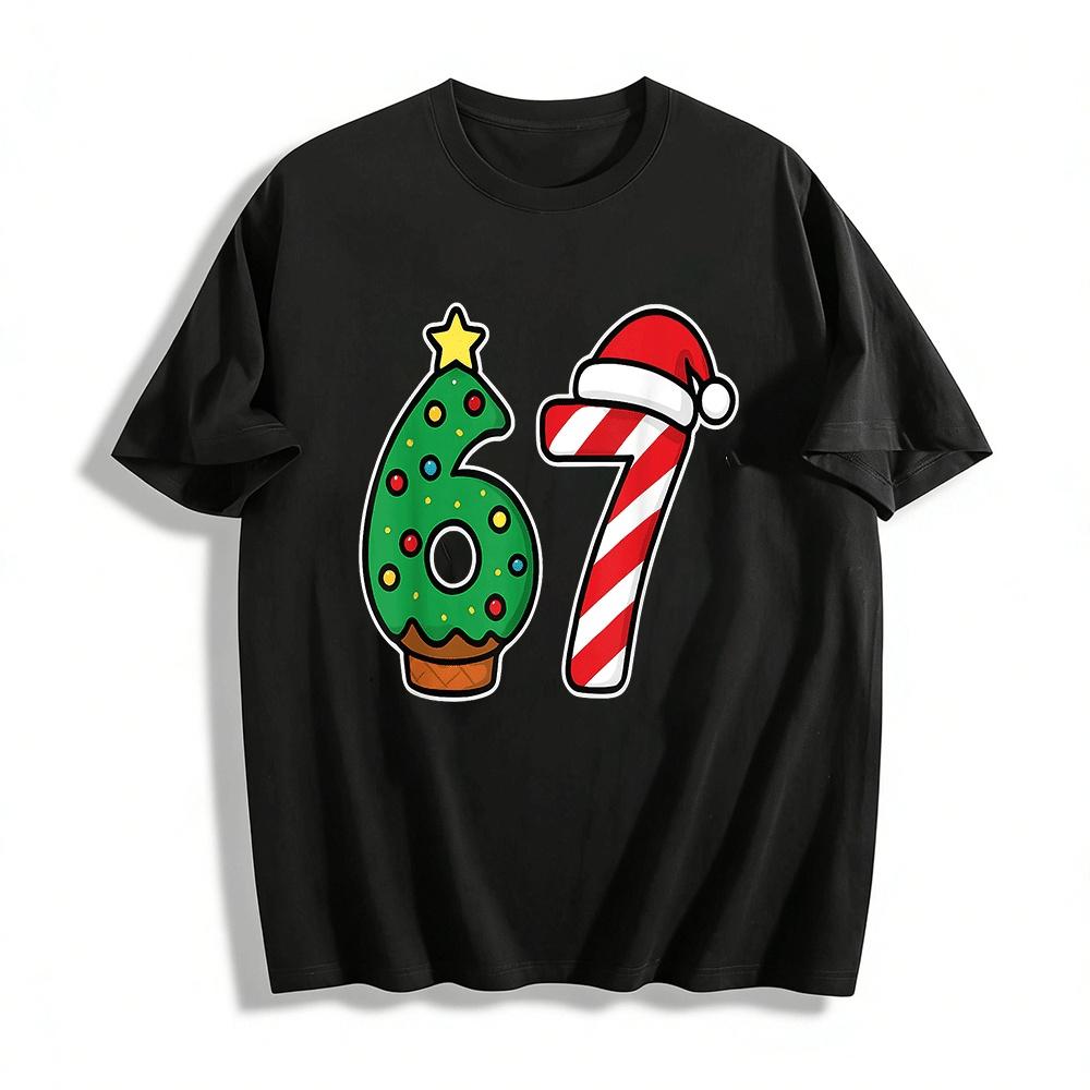 Christmas Themed Number 67 Graphic Casual Top Pure cotton T-shirt XXS