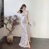 Cheongsam evening dress sexy deep neck hollow low cut sleeveless backless thin temperament lady dress
