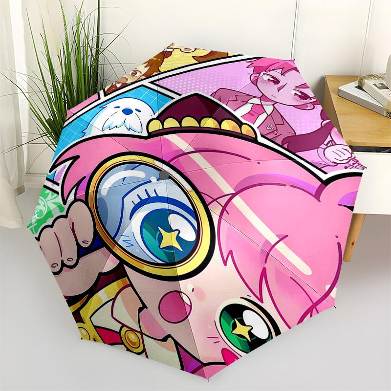 1 Stück Automatisches Öffnungsregenschirm mit Niedlichen Anime-Charakteren, Faltbares Design, Eisenrahmen, Für den Außenbereich, Perfektes Geschenk für Fans, Reisende, Tägliche Nutzung.P081