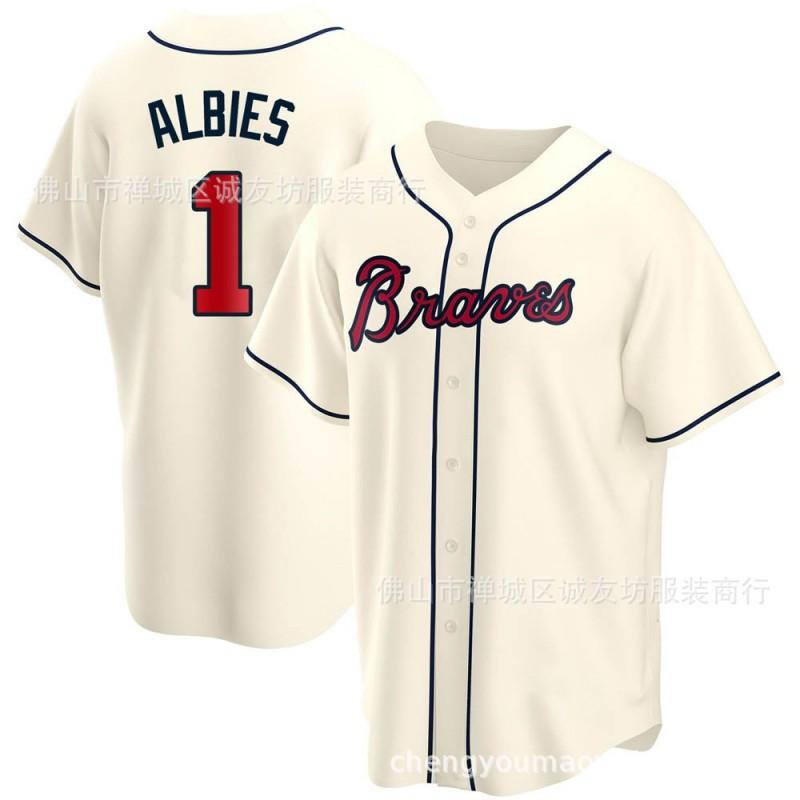 Mens White Champion Edition MLB Atlanta Braves Ozzie Albies Baseball Jersey Unisex Sportswear Fall Winter