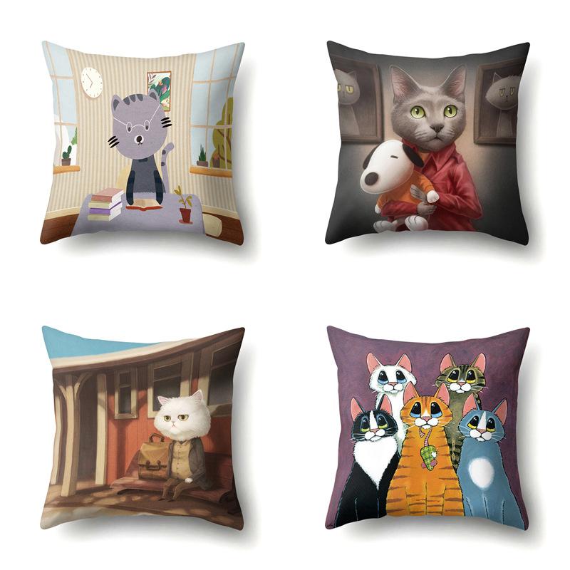 Polyester Pillowcase Cartoon Printed Animal Peach Leather Velvet Pillowcase Waist Cover Car Waist Cushion Cover