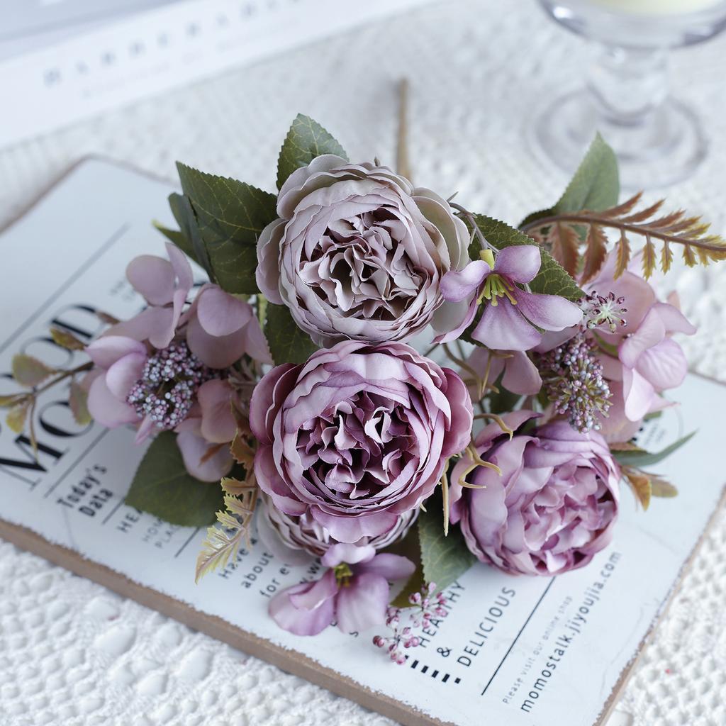 1/3PCS Artificial Flowers Wedding Party Home Bedroom Decorations Bridal Bouquets Garden Fake Silk Peony Hydrangeas Vase Outdoor