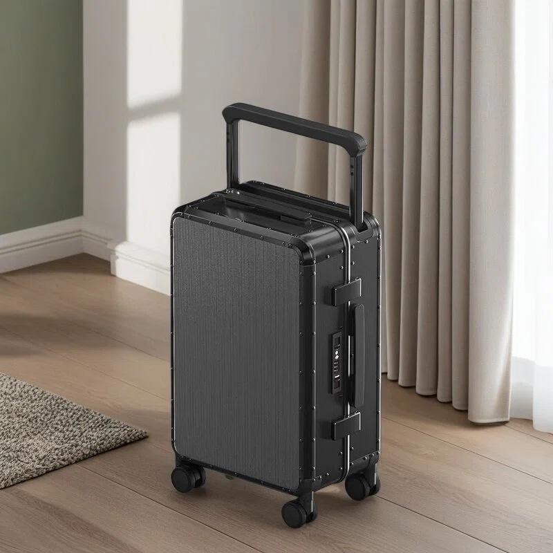 

Aluminum-Magnesium Alloy Trolley Case with Wide Handle, Universal Wheels, and Combination Lock - Stylish Luggage for Men and Women. 20-inch standard
