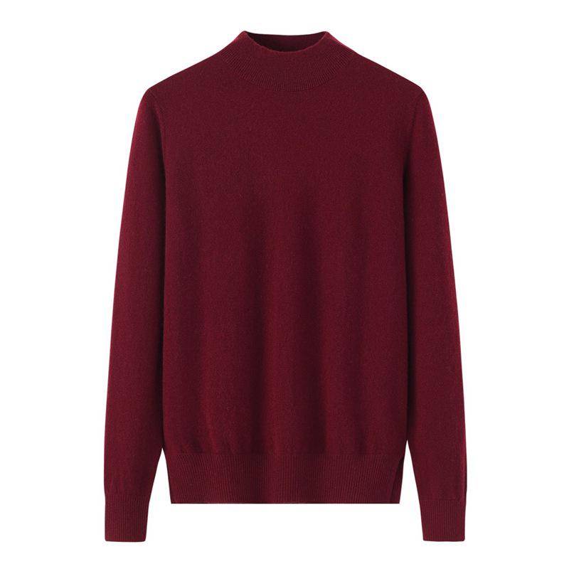 Women's Urban Style Pure Cashmere Slim-Fit Winter Knit Sweater with Half-High Neck