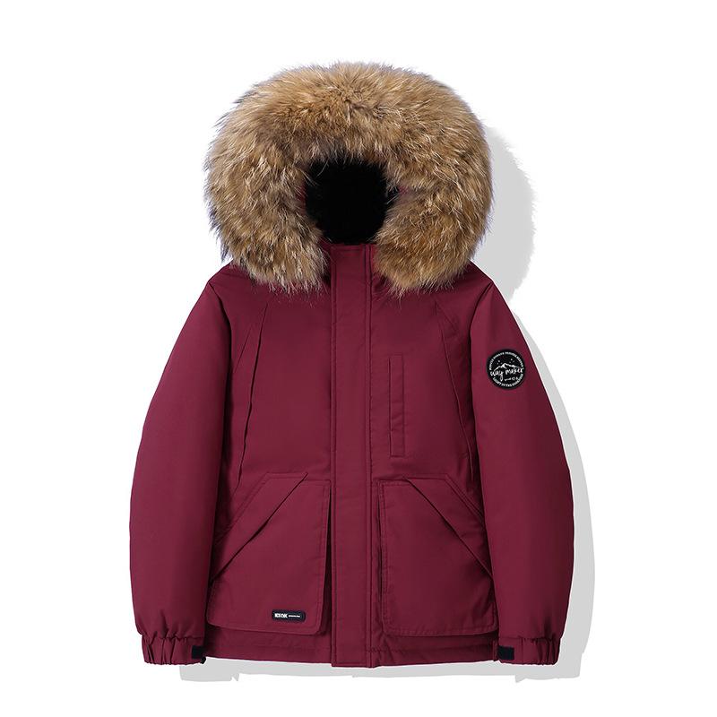 

Men s and Women s 2025 Winter Workwear Down Jacket with Fur Collar 3XL вина червоного кольору