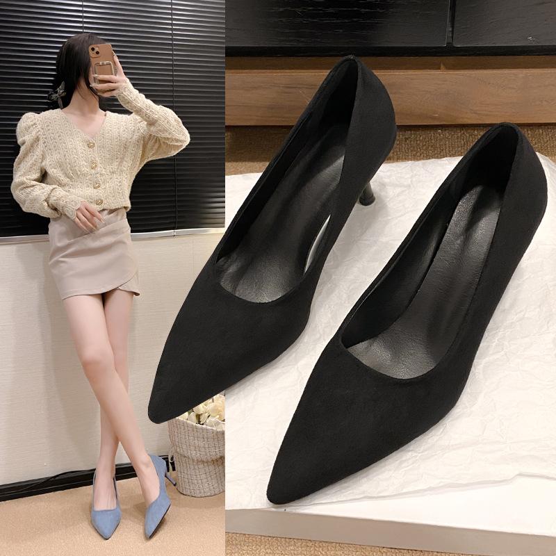 

Foreign trade women s single shoes 2025 new pointed high heels stiletto light mouth suede fabric fashion work women s shoes 40 чорний