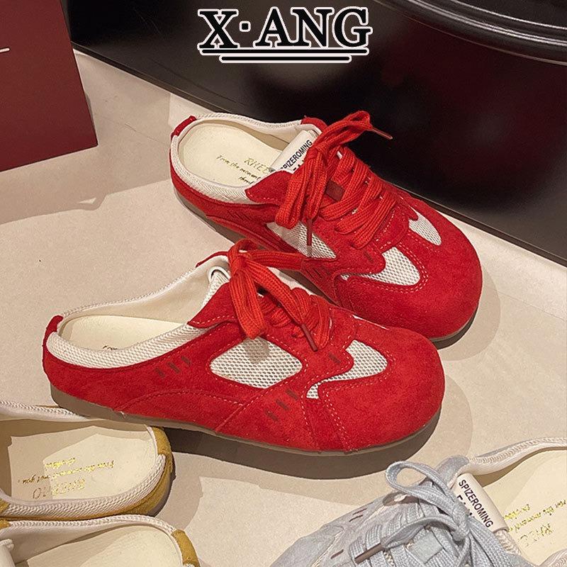 Leather inner height increase children's baotou half slippers summer wear new lazy one pedal women's shoes