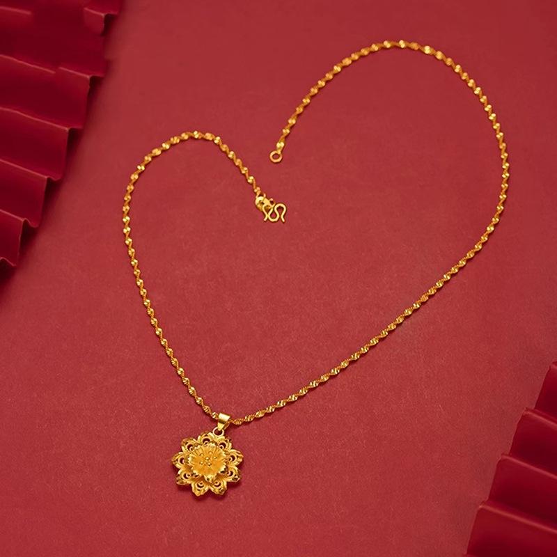 Gold Plated Brocade Flower Pendant Necklace - Double Ripple Clavicle Chain, Perfect Mother's Day Gift.